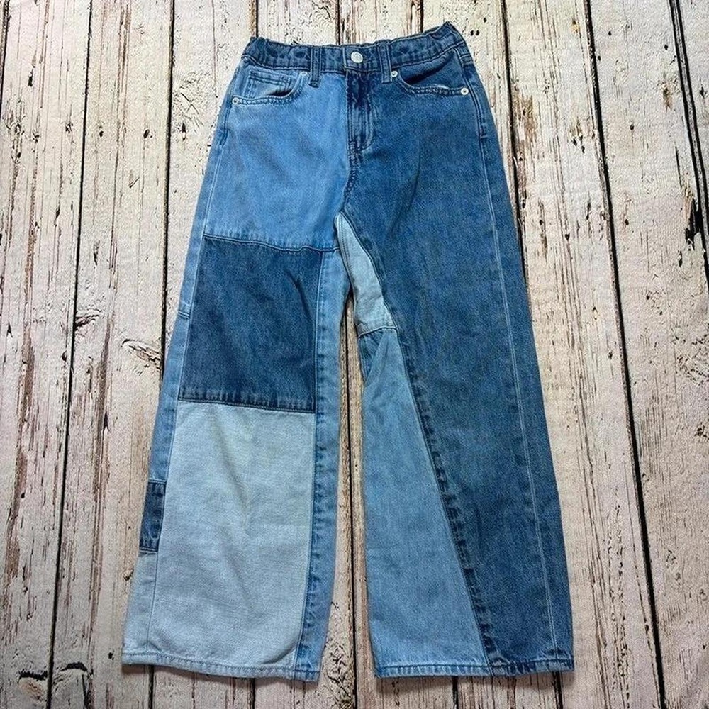 Gap girls Sz 8 patchwork wide leg low rise jeans